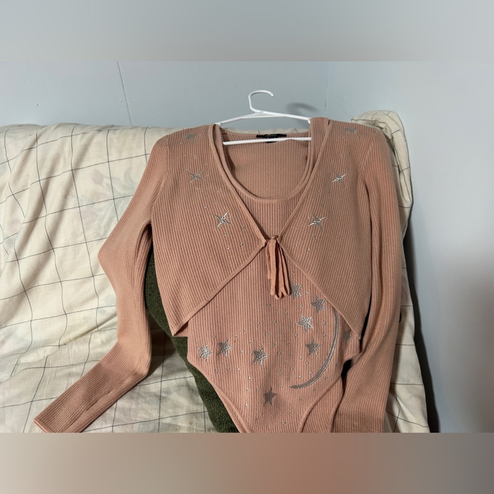 Pink stars Body suit with long sleeve top